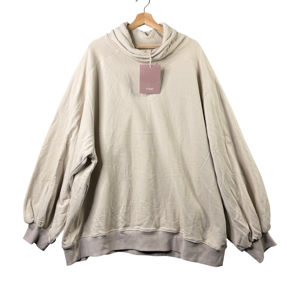 NAP Loungewear Women's XXL Beige Oversized Funnel Neck Balloon Sleeve Sweatshirt